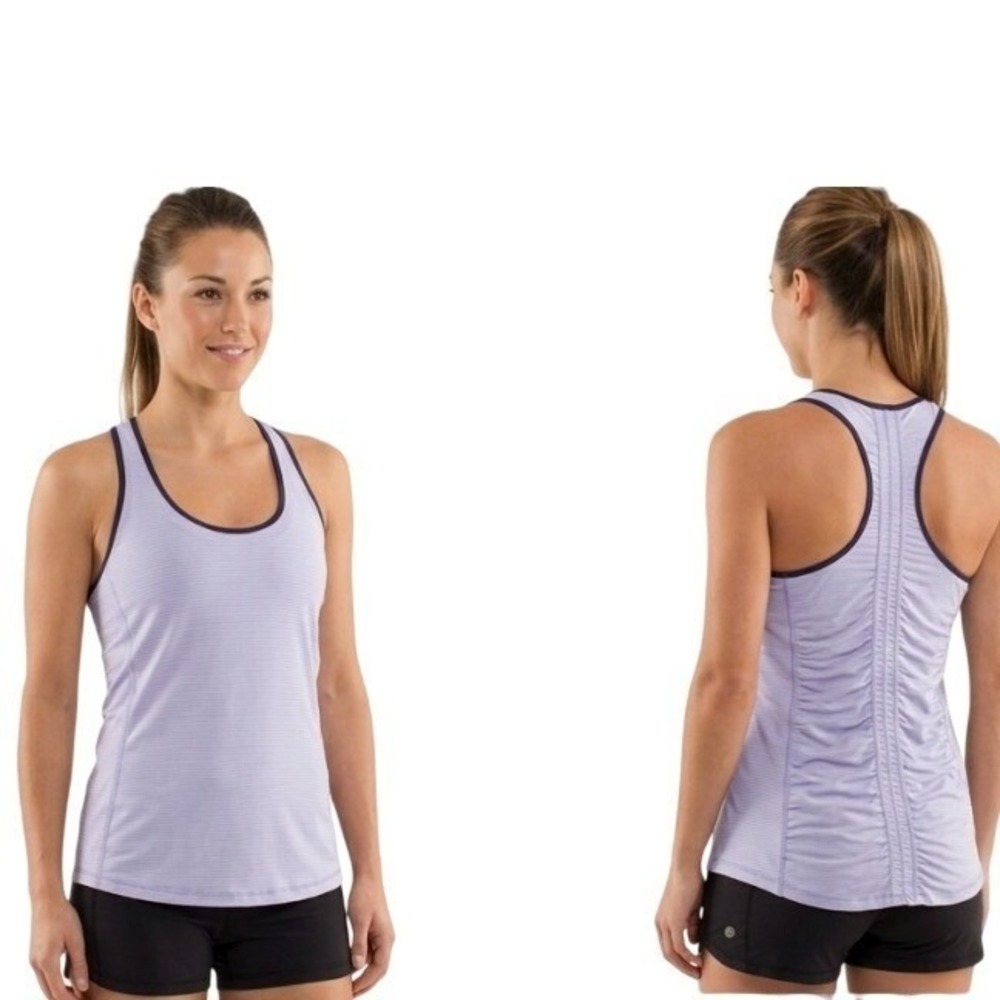 Lululemon Tank Top Womens 8 Purple Striped Ruched Back Racerback Activewear